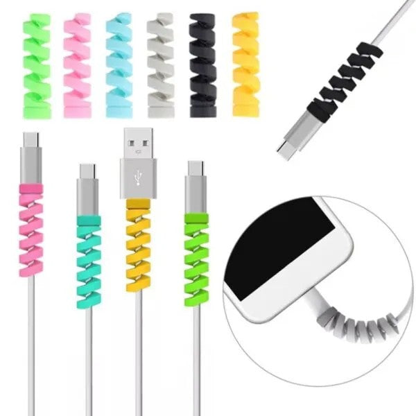 Spiral Silicone Cable Protectors | USB Charging Cable Saver & Wire Protector for iPhone, Android & Type-C Cables (Set)
