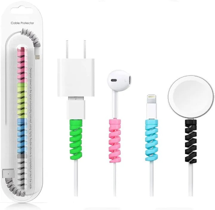 Spiral Silicone Cable Protectors | USB Charging Cable Saver & Wire Protector for iPhone, Android & Type-C Cables (Set)