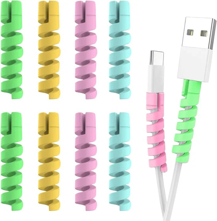 Spiral Silicone Cable Protectors | USB Charging Cable Saver & Wire Protector for iPhone, Android & Type-C Cables (Set)