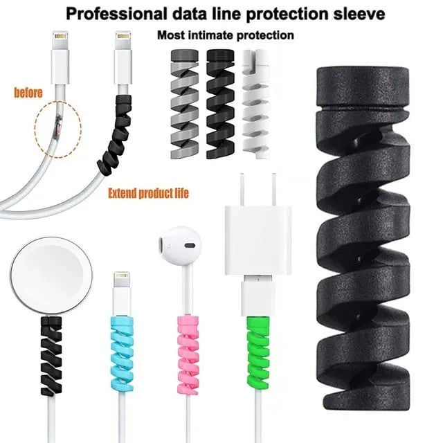 Spiral Silicone Cable Protectors | USB Charging Cable Saver & Wire Protector for iPhone, Android & Type-C Cables (Set)