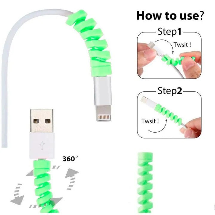 Spiral Silicone Cable Protectors | USB Charging Cable Saver & Wire Protector for iPhone, Android & Type-C Cables (Set)