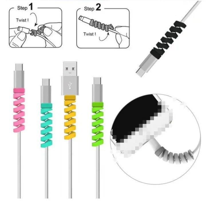 Spiral Silicone Cable Protectors | USB Charging Cable Saver & Wire Protector for iPhone, Android & Type-C Cables (Set)