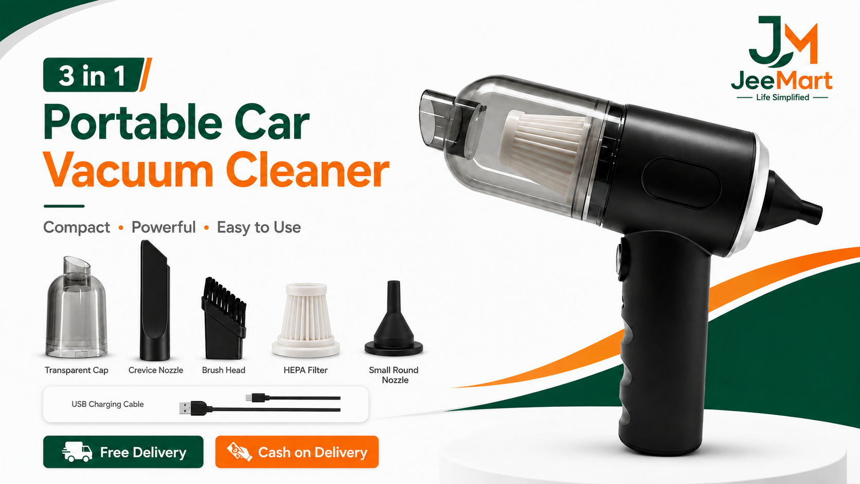 3-in-1 Portable Car Vacuum Cleaner – Wireless Vacuum & Blower