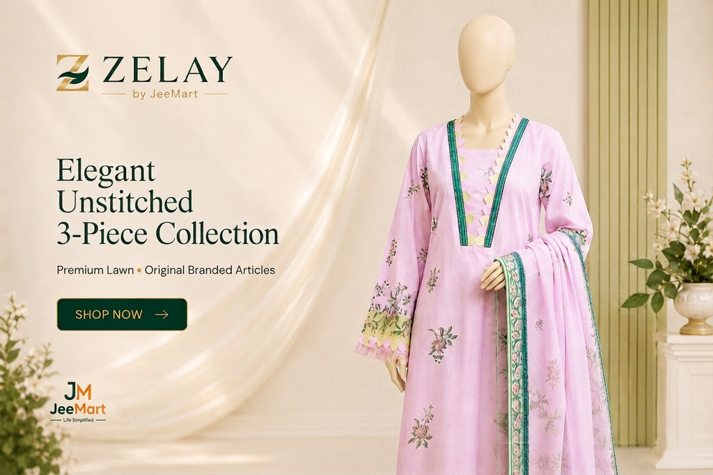 ZELAY Premium Unstitched 3-Piece Lawn Suit | WUS26X30822