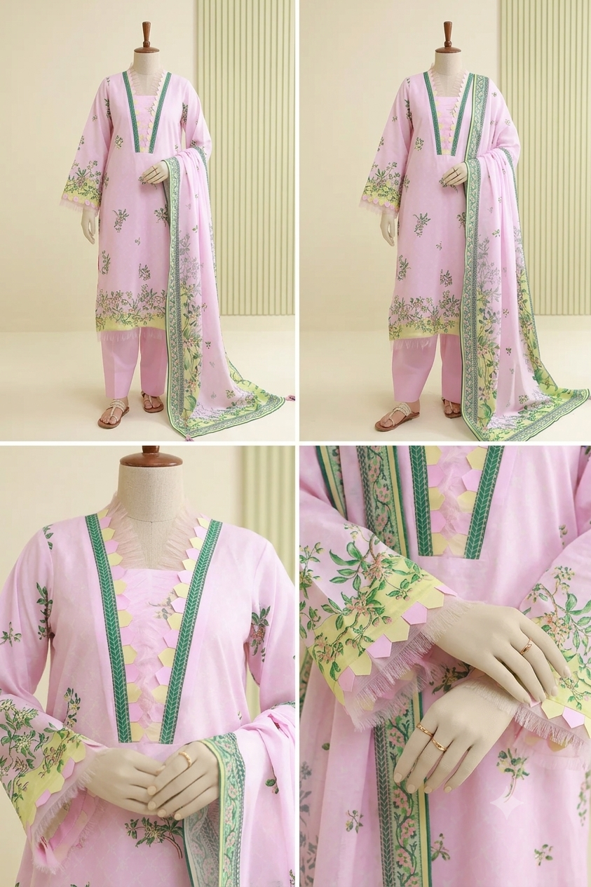 ZELAY Premium Unstitched 3-Piece Lawn Suit | WUS26X30822
