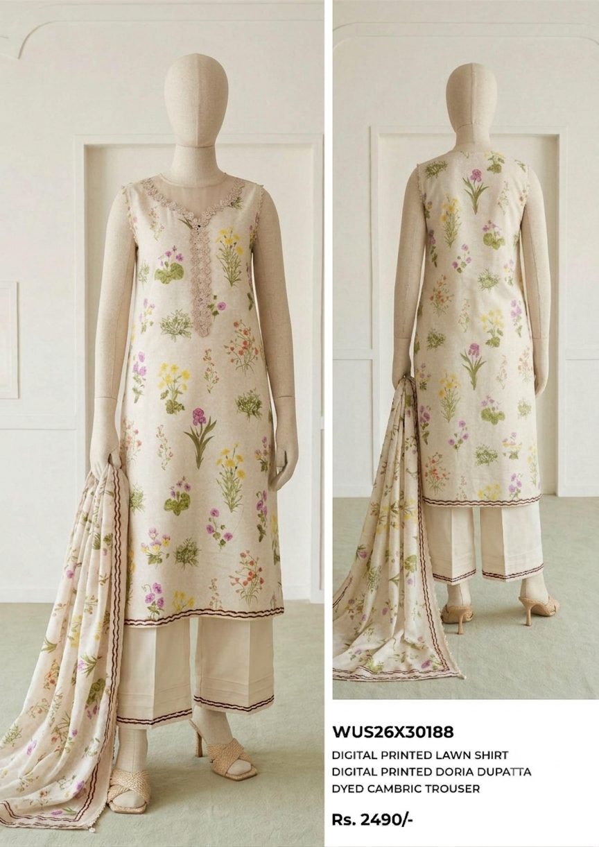 ZELAY | Premium Unstitched 3-Piece Lawn Suit – WUS26X31018