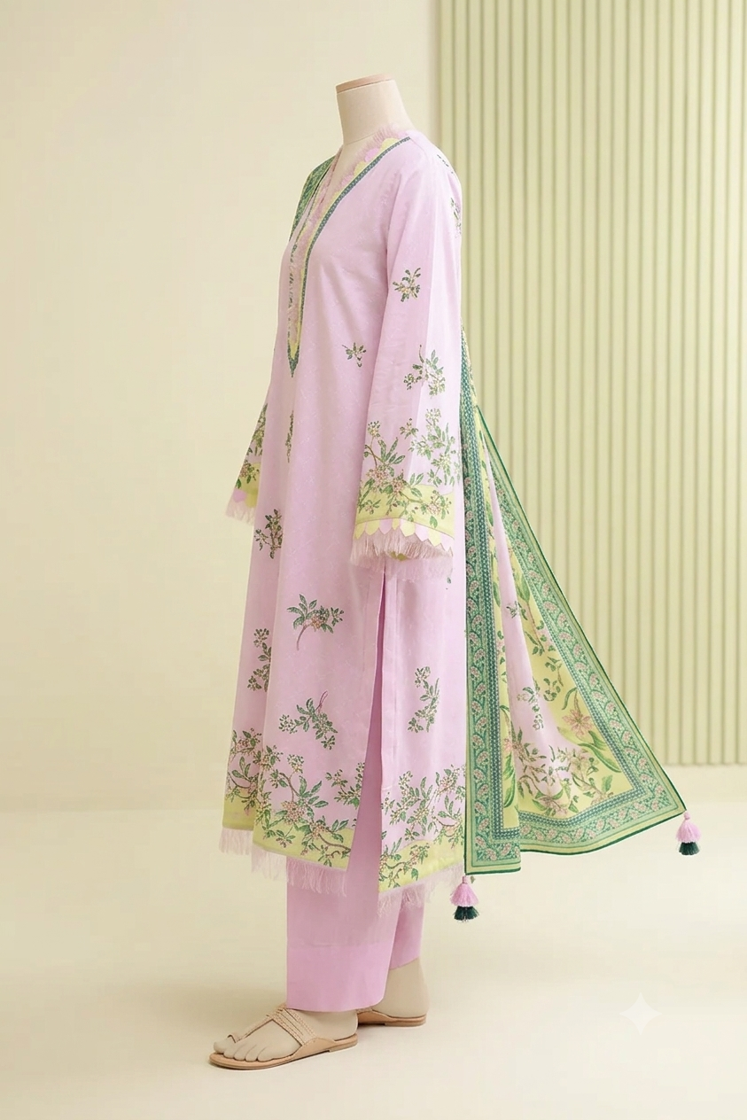 ZELAY Premium Unstitched 3-Piece Lawn Suit | WUS26X30822