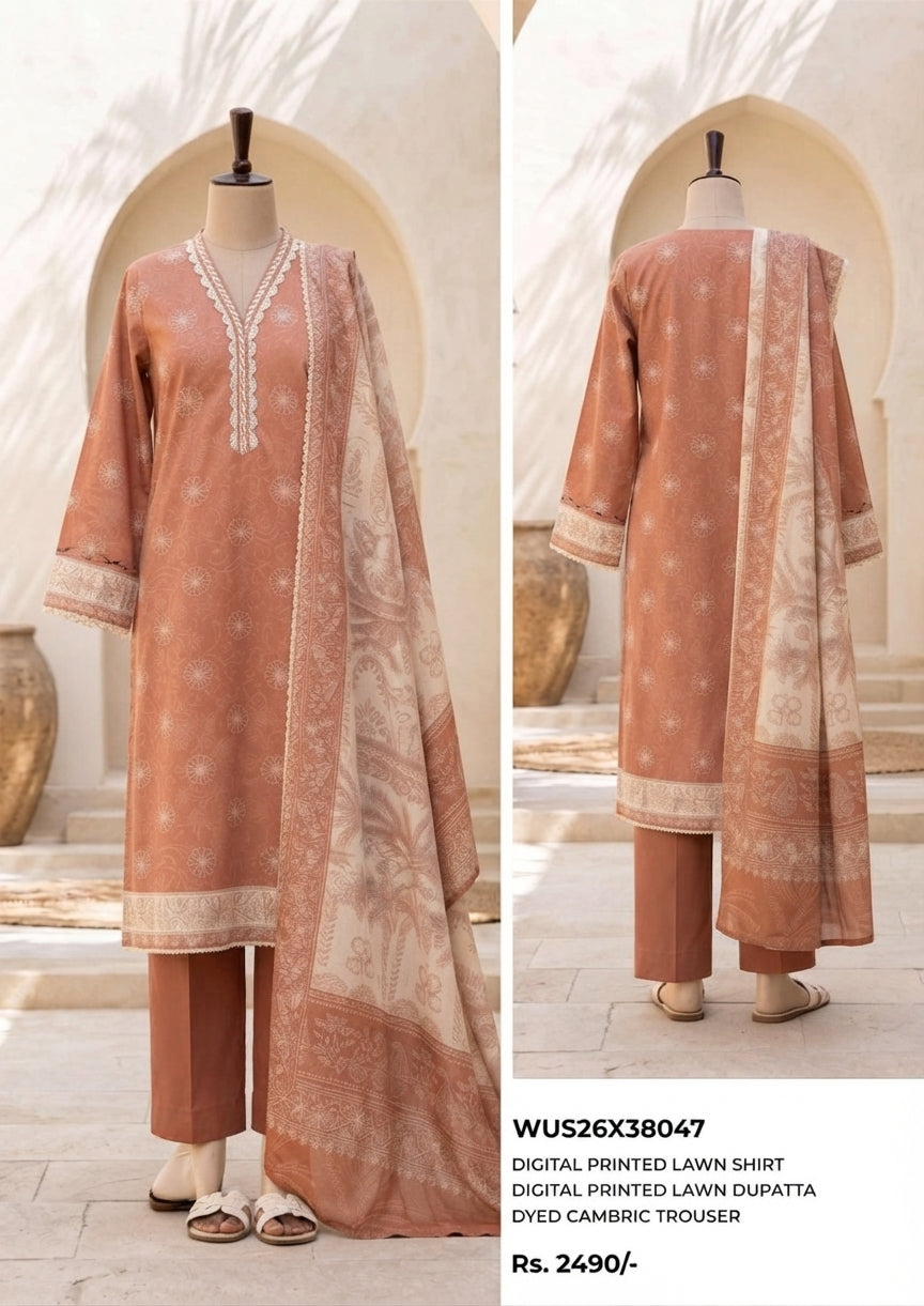 ZELAY | Premium Unstitched 3-Piece Lawn Suit – WUS26X38047