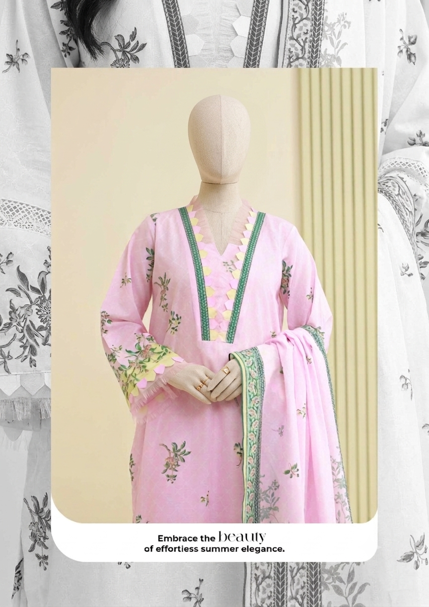 ZELAY Premium Unstitched 3-Piece Lawn Suit | WUS26X30822