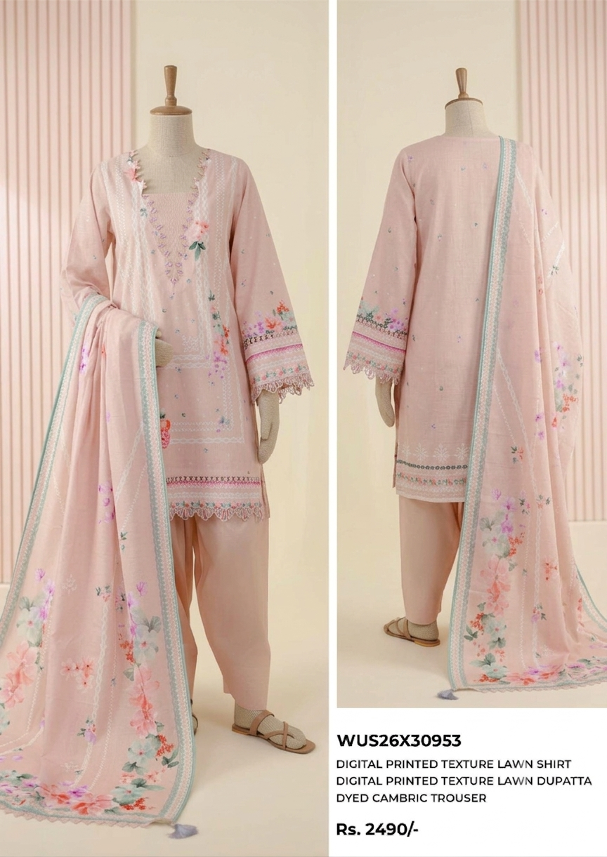 ZELAY | Premium Unstitched 3-Piece Lawn Suit – WUS26X30953