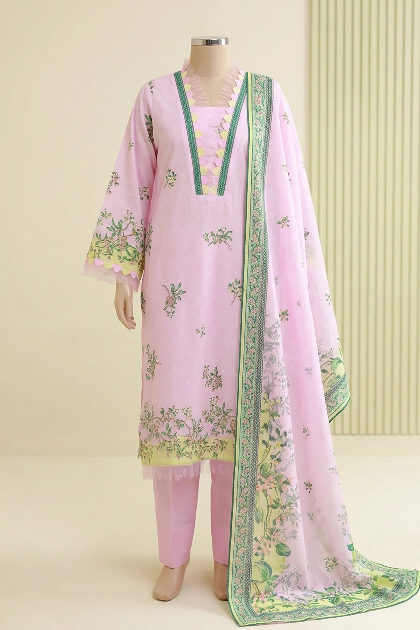ZELAY Premium Unstitched 3-Piece Lawn Suit | WUS26X30822