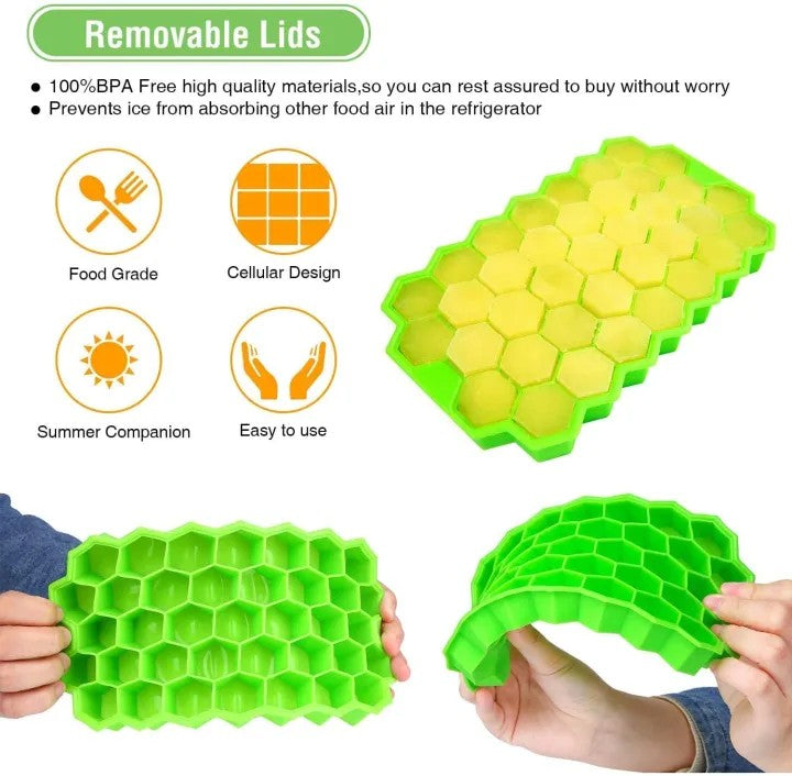 Silicone Ice Cube Tray with Lid | Reusable Flexible Ice Cube Mold for Freeze
