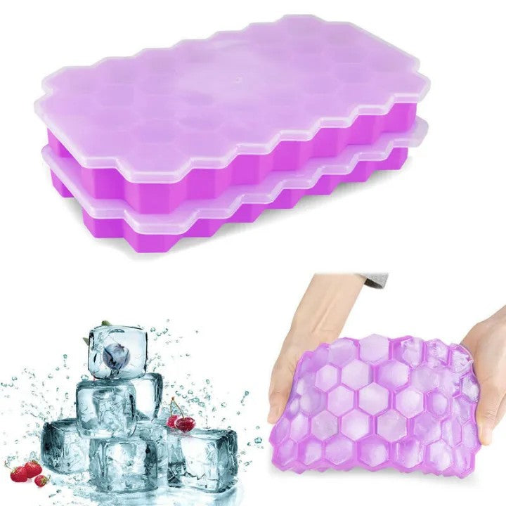 Silicone Ice Cube Tray with Lid | Reusable Flexible Ice Cube Mold for Freeze