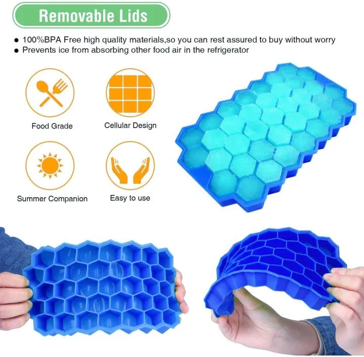 Silicone Ice Cube Tray with Lid | Reusable Flexible Ice Cube Mold for Freeze