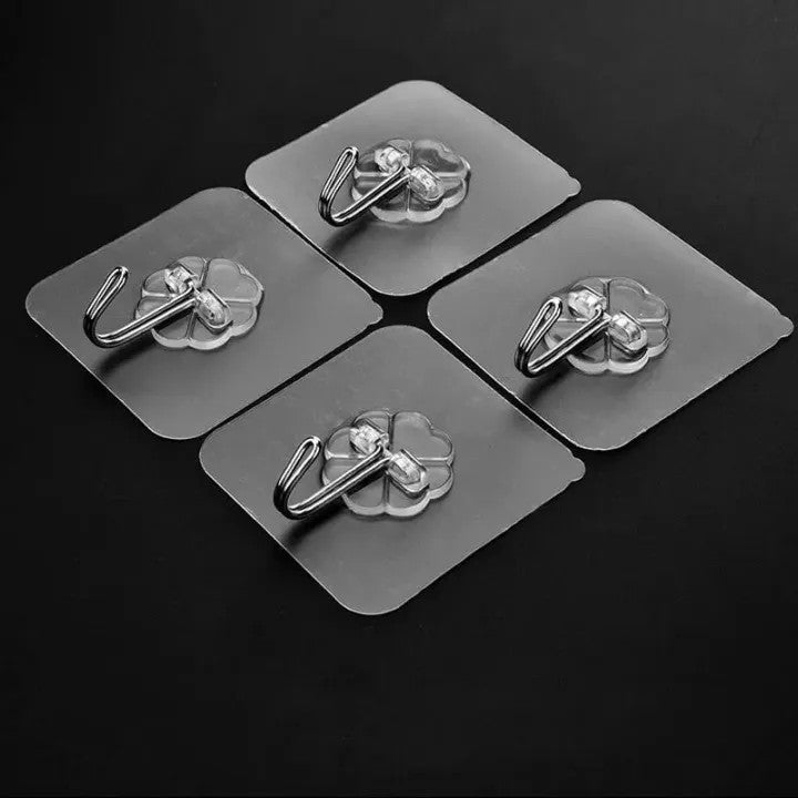 Heavy Duty Transparent Self Adhesive Wall Hooks (10Pcs) - Waterproof, No Drill