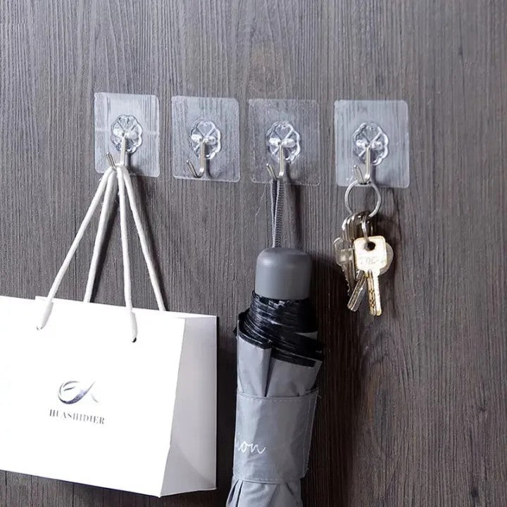 Heavy Duty Transparent Self Adhesive Wall Hooks (10Pcs) - Waterproof, No Drill