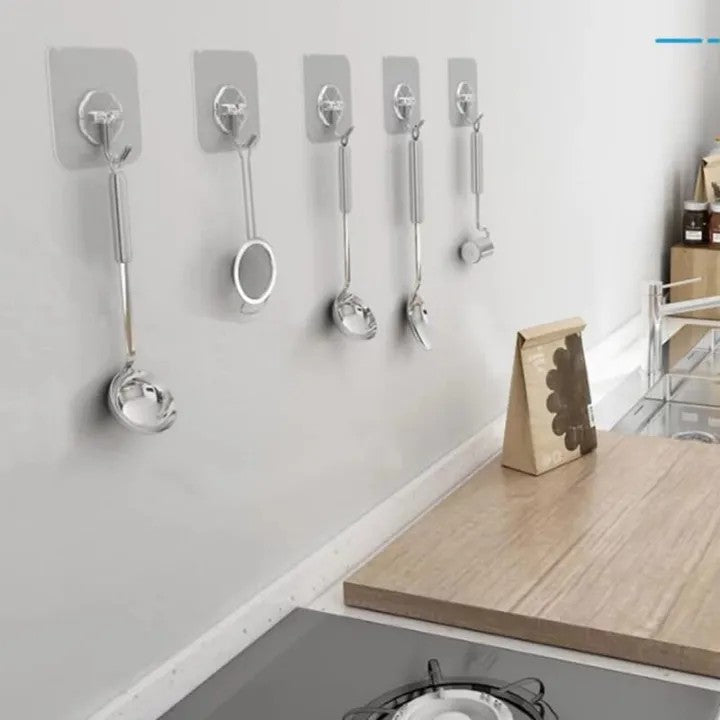 Heavy Duty Transparent Self Adhesive Wall Hooks (10Pcs) - Waterproof, No Drill