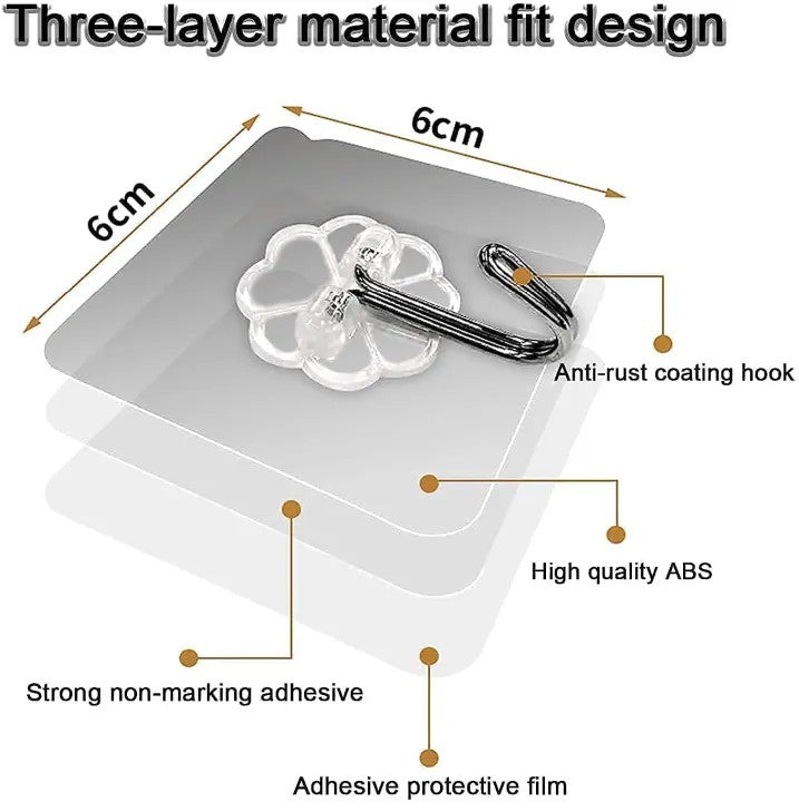 Heavy Duty Transparent Self Adhesive Wall Hooks (10Pcs) - Waterproof, No Drill
