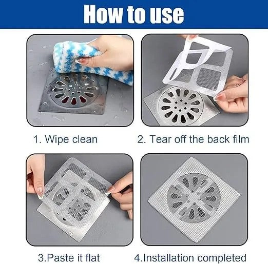 Drain Hair Catcher Stickers (10 Pcs) Disposable Sink & Shower Hair Filter for Bathroom & Kitcher