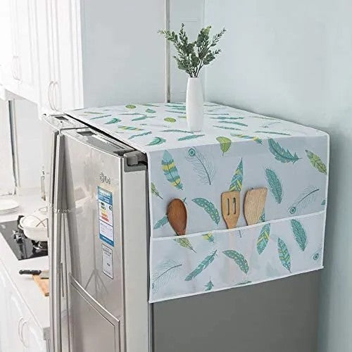 Refrigerator Fridge Top Dust Cover with Storage Pockets | Washing Machine & Fridge Protector Organizer