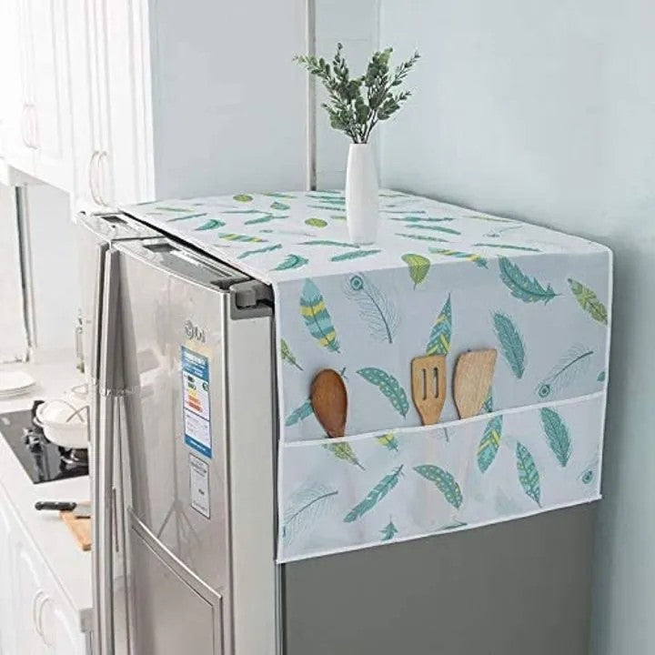 Refrigerator Fridge Top Dust Cover with Storage Pockets | Washing Machine & Fridge Protector Organizer