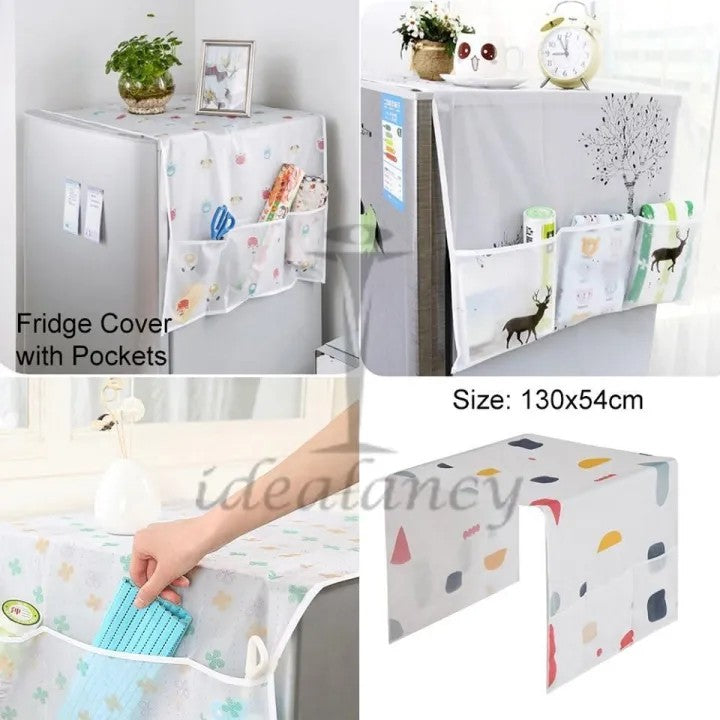 Refrigerator Fridge Top Dust Cover with Storage Pockets | Washing Machine & Fridge Protector Organizer