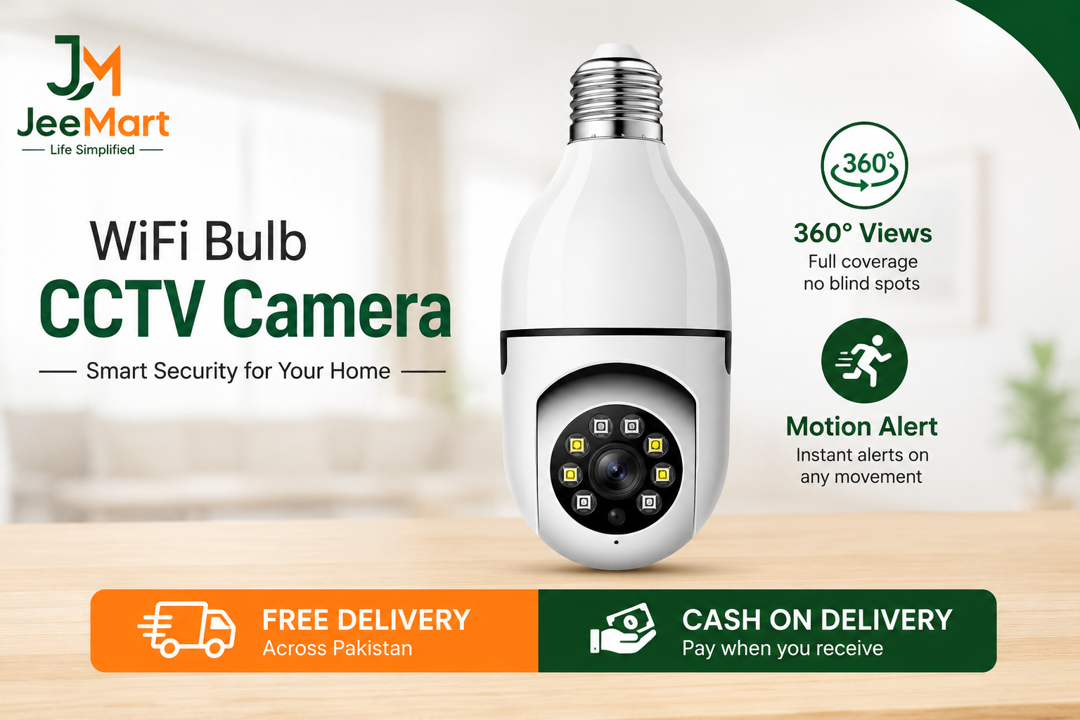 2MP WiFi Bulb CCTV Camera – 360° View & Motion Alerts
