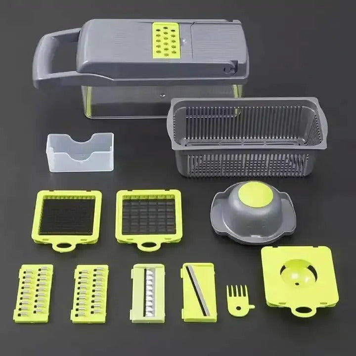 16-in-1 Multifunctional Vegetable Chopper | Manual Food Cutter & Slicer with 8 Stainless Steel Blades | Kitchen Fruit & Vegetable Dicer
