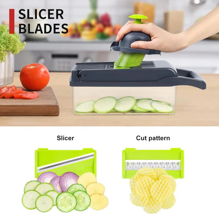 16-in-1 Multifunctional Vegetable Chopper | Manual Food Cutter & Slicer with 8 Stainless Steel Blades | Kitchen Fruit & Vegetable Dicer