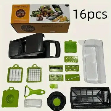 16-in-1 Multifunctional Vegetable Chopper | Manual Food Cutter & Slicer with 8 Stainless Steel Blades | Kitchen Fruit & Vegetable Dicer