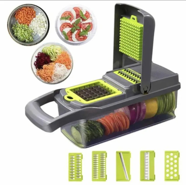 16-in-1 Multifunctional Vegetable Chopper | Manual Food Cutter & Slicer with 8 Stainless Steel Blades | Kitchen Fruit & Vegetable Dicer