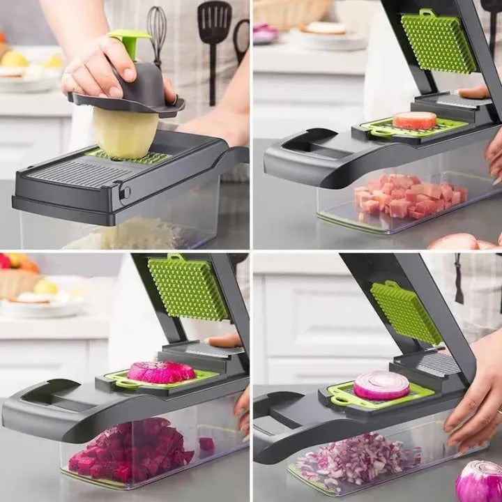 16-in-1 Multifunctional Vegetable Chopper | Manual Food Cutter & Slicer with 8 Stainless Steel Blades | Kitchen Fruit & Vegetable Dicer