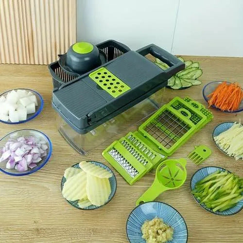 16-in-1 Multifunctional Vegetable Chopper | Manual Food Cutter & Slicer with 8 Stainless Steel Blades | Kitchen Fruit & Vegetable Dicer