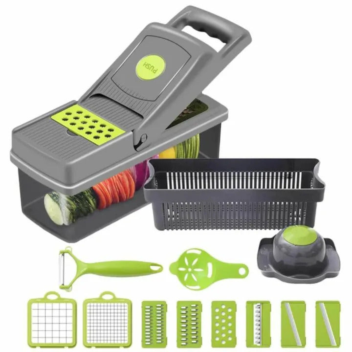 16-in-1 Multifunctional Vegetable Chopper | Manual Food Cutter & Slicer with 8 Stainless Steel Blades | Kitchen Fruit & Vegetable Dicer