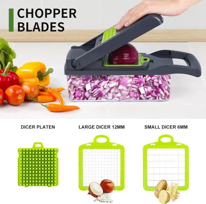 16-in-1 Multifunctional Vegetable Chopper | Manual Food Cutter & Slicer with 8 Stainless Steel Blades | Kitchen Fruit & Vegetable Dicer