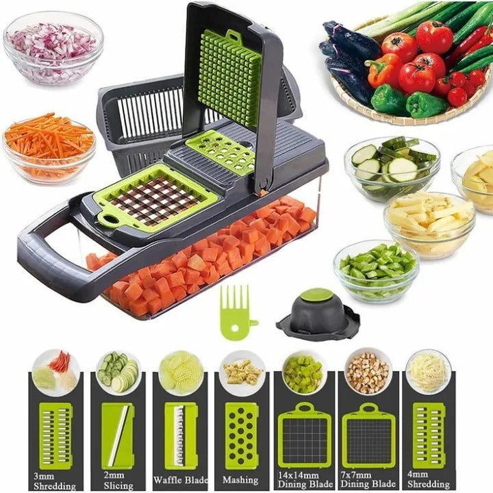 16-in-1 Multifunctional Vegetable Chopper | Manual Food Cutter & Slicer with 8 Stainless Steel Blades | Kitchen Fruit & Vegetable Dicer