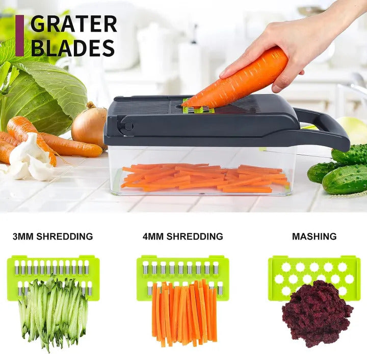 16-in-1 Multifunctional Vegetable Chopper | Manual Food Cutter & Slicer with 8 Stainless Steel Blades | Kitchen Fruit & Vegetable Dicer