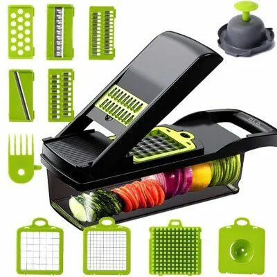 16-in-1 Multifunctional Vegetable Chopper | Manual Food Cutter & Slicer with 8 Stainless Steel Blades | Kitchen Fruit & Vegetable Dicer